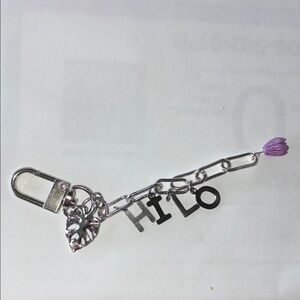Silver Charm Keychain with Purple Accent